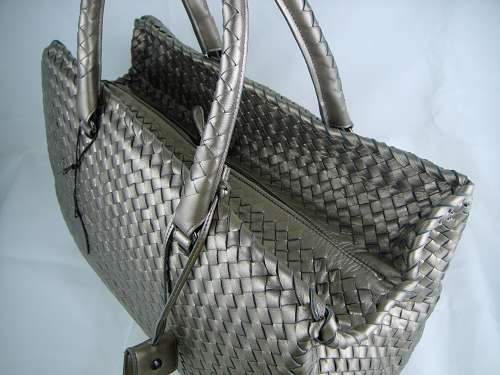Bottega Veneta Lambskin Leather Handbag 1023 silver grey